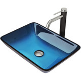 Vigo VGT1440 Turquoise Water Rectangular Glass Vessel Bathroom Sink Set And Lexington Cfiber© Vessel Faucet With Pop-Up Drain In Brushed Nickel - 13 inch
