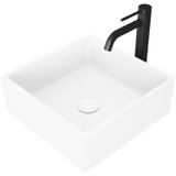 Vigo  VGT1453 Dianthus Matte Stone Vessel Bathroom Sink And Lexington Cfiber© Vessel Bathroom Faucet In Matte Black With Matte White Pop-Up Drain