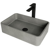 Vigo VGT2031 Concreto Stone Rectangular Vessel Bathroom Sink With Norfolk Bathroom Faucet And Pop-Up Drain In Matte Black