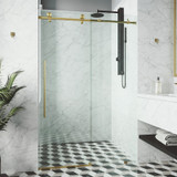 Vigo Elan E-Class 48 In. x 76 In. Frameless Sliding Shower Door In Matte Brushed Gold With Clear Glass