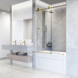 Vigo 56-60 in. W x 66 in. H Elan Hart Frameless Shower Door In Matte Brushed Gold