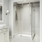 Vigo 36 in. L x 48 in. W x 82 in. H Elan E-Class Frameless Shower Enclosure In Stainless Steel With Left Drain Base