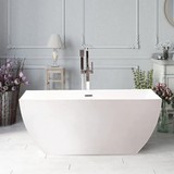 Vanity Art 59" Freestanding Acrylic Soaking Bathtub - White/Brushed Nickel Trim - VA6821-SBN