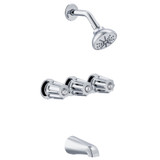 Gerber G0748030 Classics Three Metal Fluted Handle Threaded Escutcheon Tub & Shower Faucet with IPS/Sweat Connections & Threaded Spout 1.75gpm - Chrome