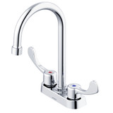 Gerber GC044554 Commercial Two Handle Centerset Lavatory Faucet w/ Gooseneck Spout Wrist Blade Handles & Less Drain 0.5gpm - Chrome