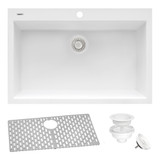 Ruvati  27 x 20 inch Drop-in Topmount Granite Composite Single Bowl Kitchen Sink - Arctic White - RVG1027WH