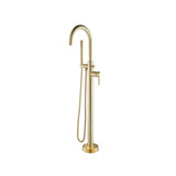 Flusso 100.1170SB Freestanding Floor Mount Bathtub / Tub Filler With Hand Shower - Satin Brass