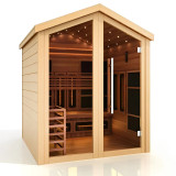 Golden Designs Kaskinen 6 Person Hybrid (PureTech™ Full Spectrum IR or Traditional Stove) Outdoor Sauna (GDI-8526-01) - Canadian Red Cedar Interior