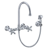 Whitehaus WHKWCR3-9301-NT-C Vintage III Plus Wall Mount Faucet with a Long Gooseneck Swivel Spout, Cross Handles and Solid Brass Side Spray - Polished Chrome