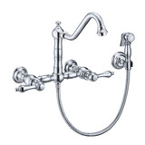 Whitehaus WHKWLV3-9402-NT-C Vintage III Plus Wall Mount Faucet with a Long Traditional Swivel Spout, Lever Handles and Solid Brass Side Spray - Polished Chrome