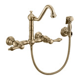 Whitehaus WHKWLV3-9402-NT-AB Vintage III Plus Wall Mount Faucet with a Long Traditional Swivel Spout, Lever Handles and Solid Brass Side Spray - Antique Brass