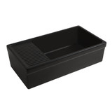Whitehaus WHQD540-M-BLACK Farmhaus Quatro Alcove Large Reversible Matte Fireclay Kitchen Sink with Integral Drainboard and a Decorative 2 ½" Lip Front Apron on Both Sides - Matte Black - 36 inch