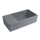 Whitehaus  WHQD540-M-CEMENT Farmhaus Quatro Alcove Large Reversible Matte Fireclay Kitchen Sink with Integral Drainboard and a Decorative 2 ½" Lip Front Apron on Both Sides - Matte Cement