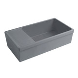 Whitehaus  WHQD540-M-CEMENT Farmhaus Quatro Alcove Large Reversible Matte Fireclay Kitchen Sink with Integral Drainboard and a Decorative 2 ½" Lip Front Apron on Both Sides - Matte Cement - 36 inch