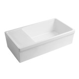 Whitehaus  WHQD540-M-WHITE Farmhaus Quatro Alcove Large Reversible Matte Fireclay Kitchen Sink with Integral Drainboard and a Decorative 2 ½" Lip Front Apron on Both Sides - Matte White - 36 inch