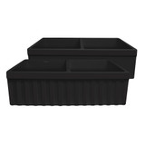 Whitehaus WHQDB332-M-BLACK Farmhaus Quatro Alcove Reversible Matte Double Bowl Fireclay Kitchen Sink with Fluted 2" Lip Front Apron on one Side and a 2 ½" Lip Plain on the Opposite Side - Matte Black - 33 inch