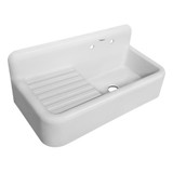 Whitehaus  WHQD4220-WHITE Heritage Front Apron Single Bowl Fireclay Sink with Integral Drainboard and High Backsplash - White - 41 3/4 x 21 inches