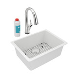 Elkay Quartz Classic 24-5/8" x 18-1/2" x 9-1/2", Single Bowl Undermount Sink Kit with Filtered Faucet, White - ELGU2522WH0FLC