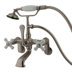 Kingston Brass Wall Mount Clawfoot Tub Filler Faucet with Hand Shower - Brushed Nickel CC59T8