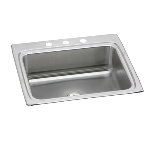 Elkay Lustertone Classic Stainless Steel 25" x 22" x 8-1/8", 3-Hole Single Bowl Drop-in Sink with Perfect Drain - LR2522PD3