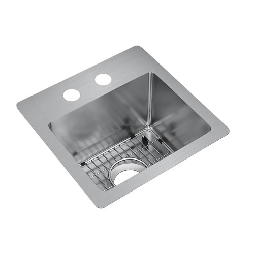 Elkay Crosstown 18 Gauge Stainless Steel 15" x 15" x 9", 2-Hole Single Bowl Undermount or Drop-in Bar Sink Kit - ECTSR15159TBG2