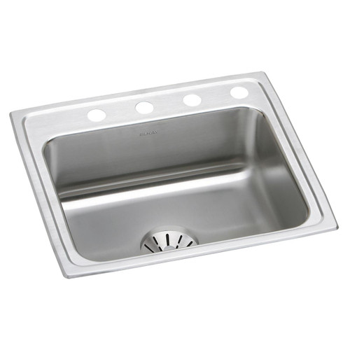 Elkay Lustertone Classic Stainless Steel 22" x 19-1/2" x 10-1/8", 4-Hole Single Bowl Drop-in Sink with Perfect Drain - DLR221910PD4