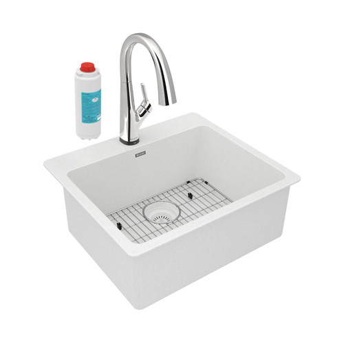 ELKAY  ELG2522WH0FLC Quartz Classic 25" x 22" x 9-1/2", Single Bowl Drop-in Sink Kit with Filtered Faucet, - White
