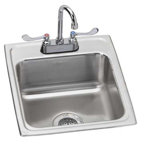 Elkay Lustertone Classic Stainless Steel 17" x 20" x 7-5/8", 2-Hole Single Bowl Drop-in Sink + Faucet Kit - LR1720SC