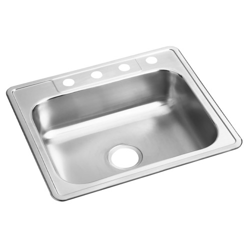 Elkay Dayton Stainless Steel 25" x 21-1/4" x 6-9/16", 4-Hole Single Bowl Drop-in Sink - D125214