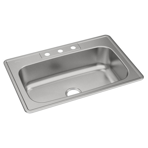 ELKAY  DSE133223 Dayton Stainless Steel 33" x 22" x 8-1/16", 3-Hole Single Bowl Drop-in Sink