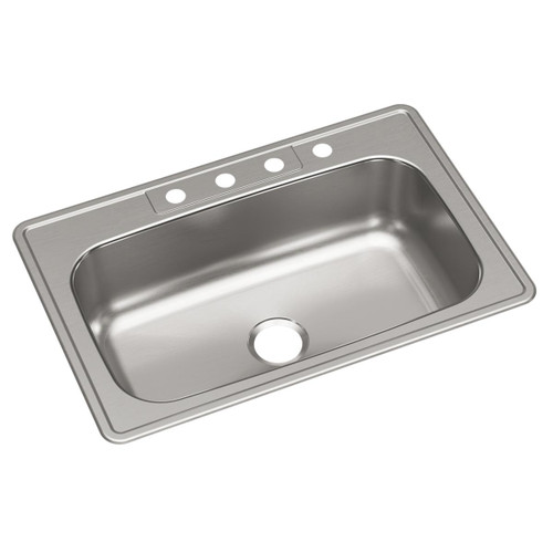 ELKAY DSE133224 Dayton Stainless Steel 33" x 22" x 8-1/16", 4-Hole Single Bowl Drop-in Sink