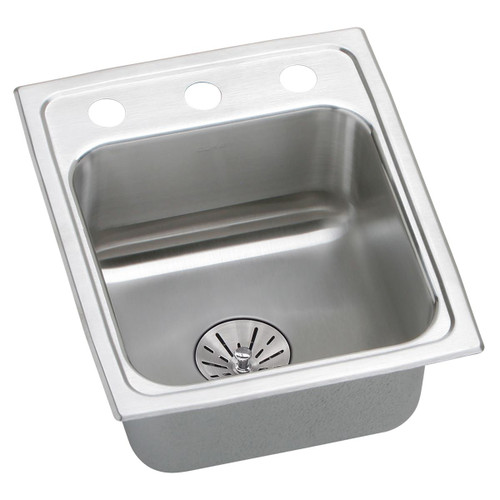 Elkay Lustertone Classic Stainless Steel 15" x 17-1/2" x 6-1/2", 1-Hole Single Bowl Drop-in ADA Sink with Perfect Drain and Quick-clip - LRADQ151765PD1