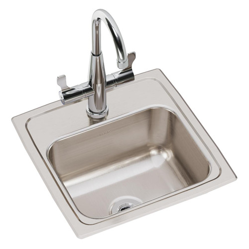 Elkay Lustertone Classic Stainless Steel 15" x 15" x 7-1/8", 1-Hole Single Bowl Drop-in Bar Sink + Faucet Kit - BLR150C