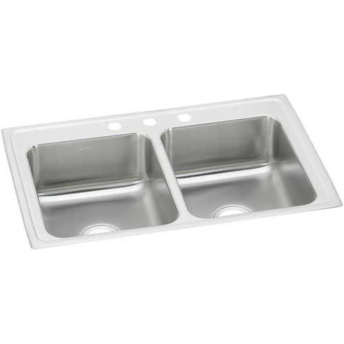 Elkay Celebrity Stainless Steel 33" x 19-1/2" x 7-1/8", 3-Hole Equal Double Bowl Drop-in Sink - PSR33193