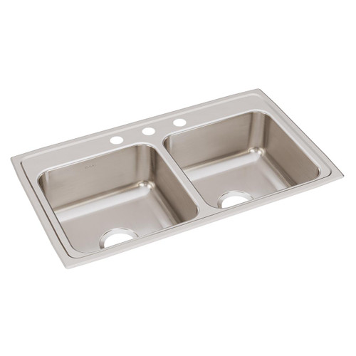 Elkay Lustertone Classic Stainless Steel 33" x 19-1/2" x 7-5/8", 3-Hole Equal Double Bowl Drop-in Sink with Quick-clip - LRQ33193