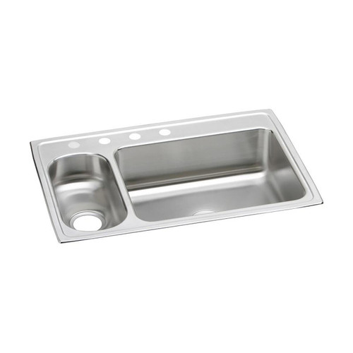 Elkay Lustertone Classic Stainless Steel 33" x 22" x 7-7/8", 4-Hole 30/70 Double Bowl Drop-in Sink - LMR33224