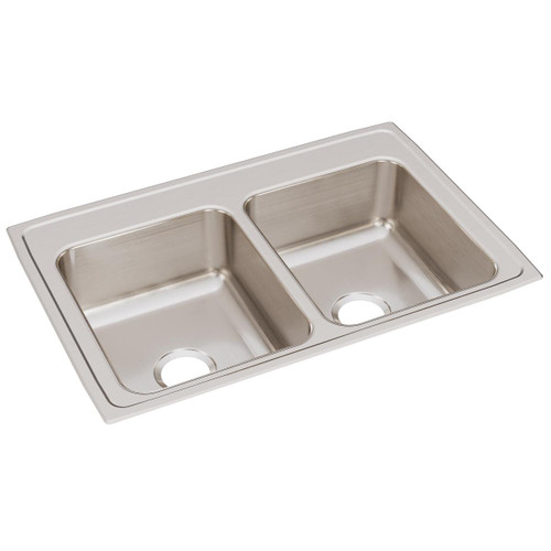 Elkay Lustertone Classic Stainless Steel 33" x 22" x 8-1/8", 0-Hole Equal Double Bowl Drop-in Sink - LR33220