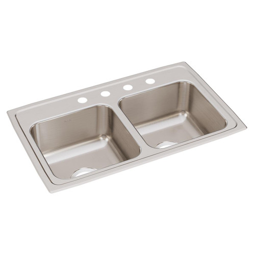 ELKAY LR29184 Lustertone Classic Stainless Steel 29" x 18" x 7-5/8", 4-Hole Equal Double Bowl Drop-in Sink