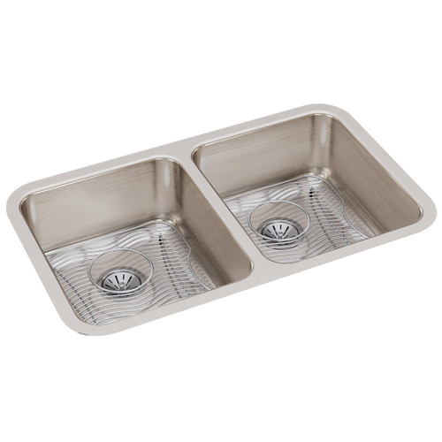 Elkay Lustertone Classic Stainless Steel, 30-3/4" x 18-1/2" x 7-7/8", Equal Double Bowl Undermount Sink Kit - ELUH3118DBG