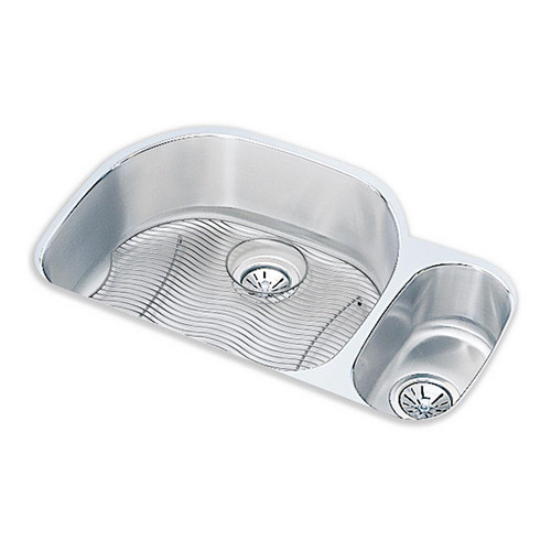 ELKAY  ELUH3221RDBG Lustertone Classic Stainless Steel, 31-1/2" x 21-1/8" x 7-1/2", Offset 70/30 Double Bowl Undermount Sink Kit