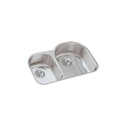 Elkay Lustertone Classic Stainless Steel 31-1/4" x 20" x 7-1/2", Offset 40/60 Double Bowl Undermount Sink Kit - ELUH3119LDBG