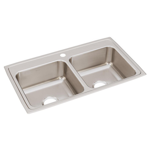 Elkay Lustertone Classic Stainless Steel 33" x 19-1/2" x 7-5/8", 1-Hole Equal Double Bowl Drop-in Sink - LR33191