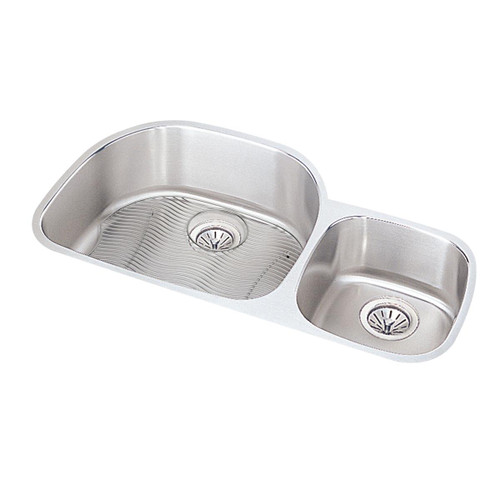 ELKAY  ELUH3621RDBG Lustertone Classic Stainless Steel, 36-1/4" x 21-1/8" x 7-1/2", Offset 60/40 Double Bowl Undermount Sink Kit