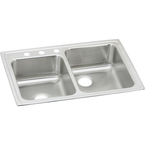 Elkay Lustertone Classic Stainless Steel 33" x 22" x 7-7/8", Offset Double Bowl Drop-in Sink - LR250L3