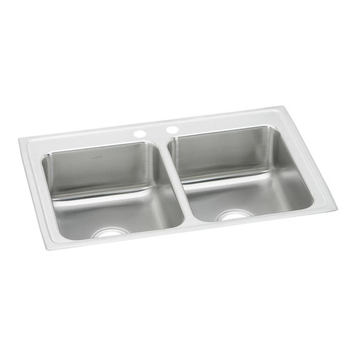 Elkay Lustertone Classic Stainless Steel 33" x 21-1/4" x 7-7/8", 2-Hole Equal Double Bowl Drop-in Sink - LR33212