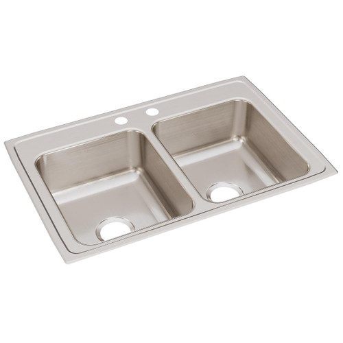 Elkay Lustertone Classic Stainless Steel 33" x 22" x 8-1/8", 2-Hole Equal Double Bowl Drop-in Sink - LR33222