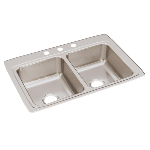 ELKAY  LR33223 Lustertone Classic Stainless Steel 33" x 22" x 8-1/8", 3-Hole Equal Double Bowl Drop-in Sink