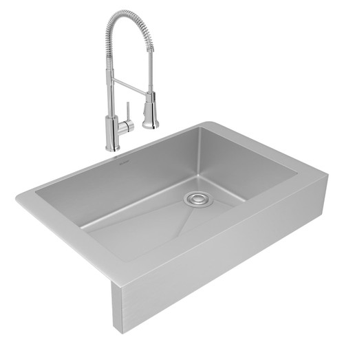 Elkay Crosstown 18 Gauge Stainless Steel 35-7/8" x 20-1/4" x 9", Single Bowl Farmhouse Sink & Faucet Kit with Drain - ECTRUF30179RFCC
