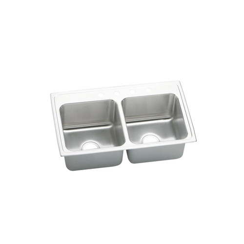 Elkay Lustertone Classic Stainless Steel 33" x 19-1/2" x 10-1/8", Equal 0-Hole Double Bowl Drop-in Sink with Quick-clip - DLRQ3319100