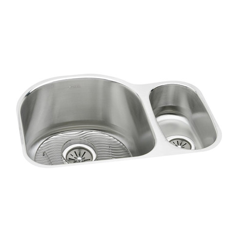 ELKAY  ELUH272010RDBG Lustertone Classic Stainless Steel 26-3/4" x 20" x 10", Offset 70/30 Double Bowl Undermount Sink Kit